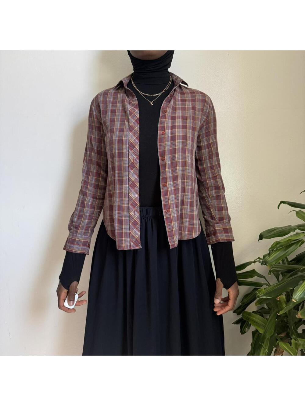 Vintage 90s Langtry lightweight Plaid Button up size 9 fits XS-S